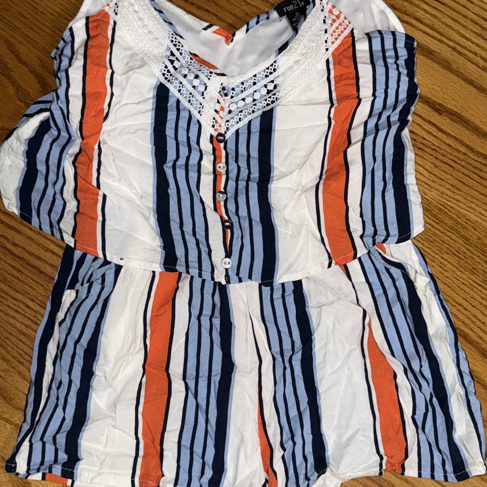 Striped Romper - Blue, Orange, White